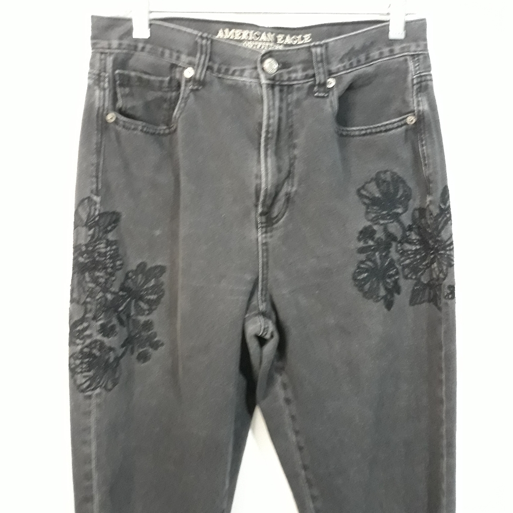 American Eagle Outffiters Denim Pants  Embroidered Black High Rise Size 8